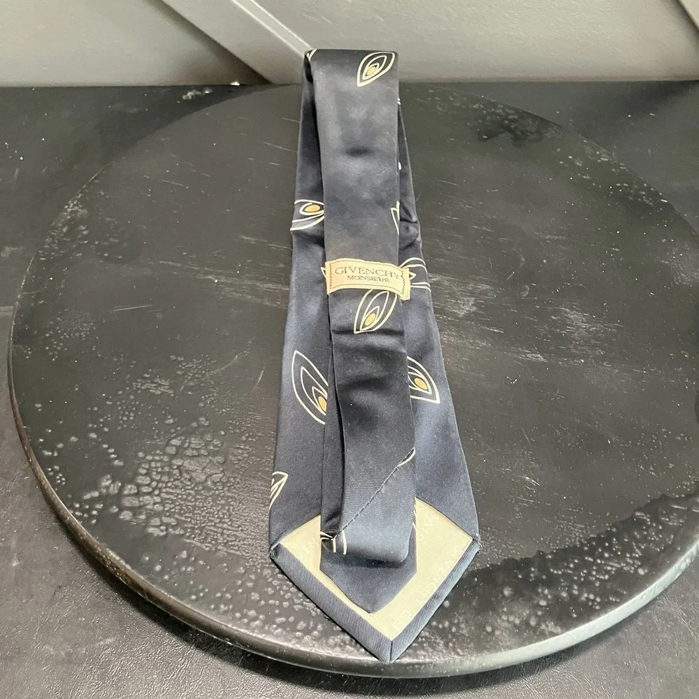 Givenchy Monsieur Silk Necktie Navy Abstract Geometric Designer Luxury Vintage